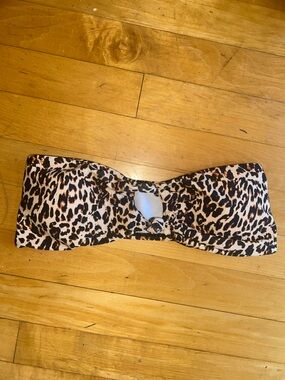 Leopard Print Strapless Bandeau Swim Top bikini bustier bra crop S sexy
